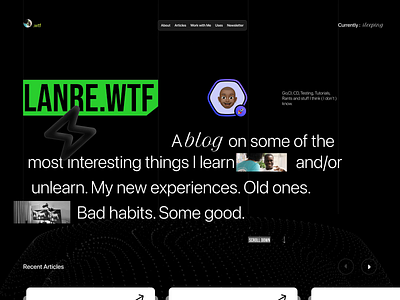 Lanre.wtf Blog animation article blog dark mode design developer figma graphic grid layout motion motion graphics portfolio software developer tech technical writing typography ui web