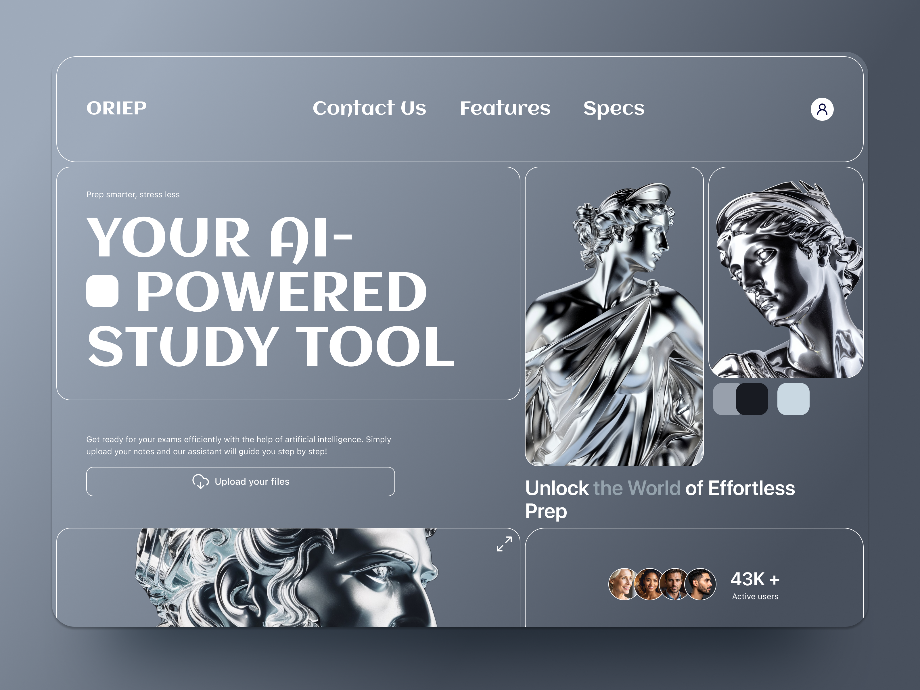 ORIEP your AI-powered study tool 3d ai chat app branding design figma graphic design illustration study tool typography ui uiux design ux