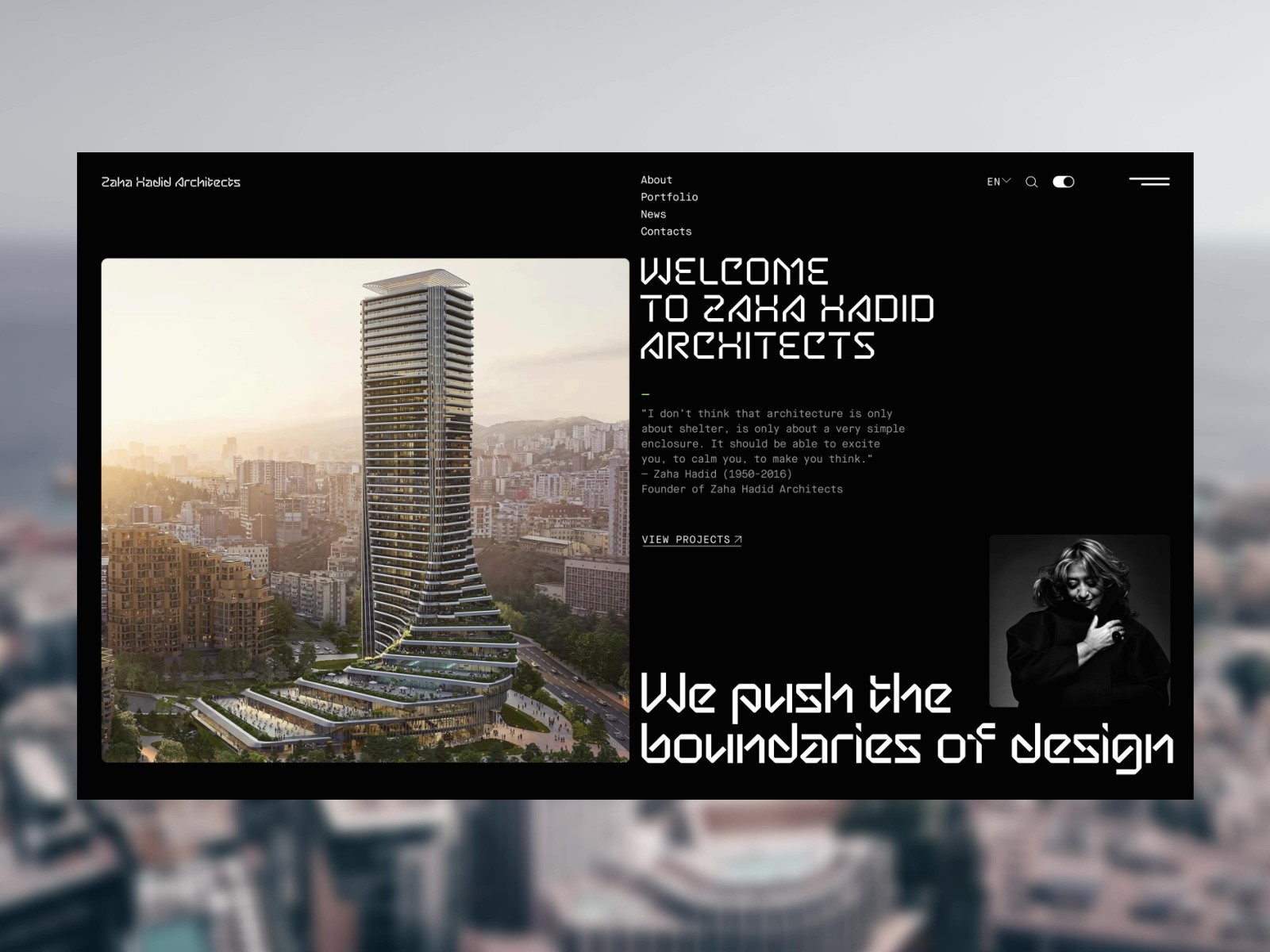 Zaha Hadid Architects. Main page animation architectural bureau architecture corporate website interior design motion design ui webdesign website redesign