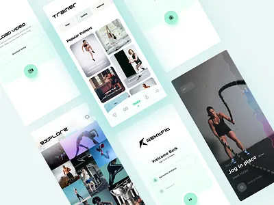 Fitness Videos & Trainers App | Workouts Screen app app design branding explore fitness gym login minimalist photos trending ui ui uidesign uiux user interface design ux video call workout workout app