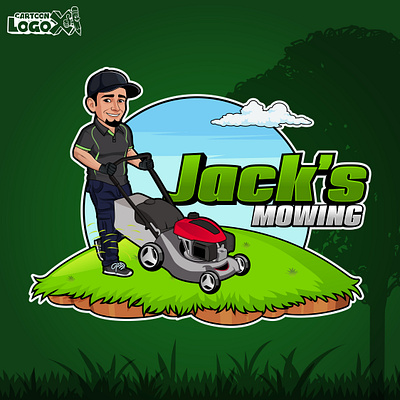 Custom Lawn Care Cartoon Logo for Jack’s Mowing - Cartoon LogoX service industry logo design