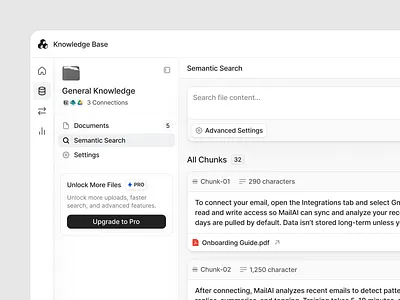 Knowledge Base / Semantic Search ai base chunk chunks dashboard document documents knowledge knowledge base search semantic