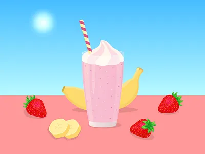 Strawberry & Banana banana berries blended fruits cartoon colorful delicious design digitalart digitalillustration food fruit graphic design illustration smoothie strawberry summer tasty vector vector illustration