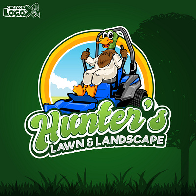 Custom Lawn Care Cartoon Logo for Hunter’s Landscaping landscaping cartoon logo
