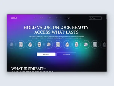 Luxury Token Landing Page ✸ Web3 3d blockchain collectibles crypto digital asset e commerce jewelry landing page luxury minimalist responsive design token design typography ui ui design ux ux design web design web3
