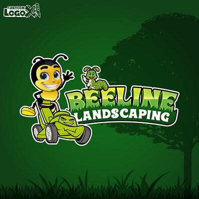Custom Lawn Care Cartoon Logo for Beeline Landscaping landscaping cartoon logo