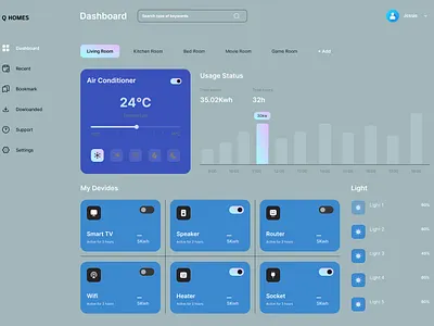 Smart Home Management – Minimal UI Design app home qhomes smarthome ui uidesign ux