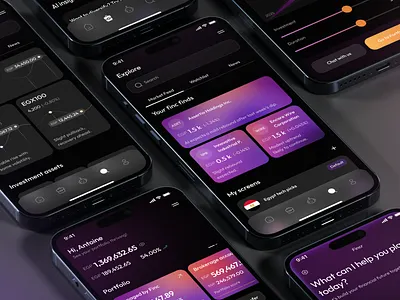 FinTech Mobile App UI/UX Design app blue branding dark design finance fintech gradient graphic design light logo mobile mobile app pink purple ui uiux ux