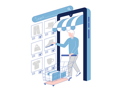 Online Shopping Illustration cart cartoon character concept design illustration online shop online shopping shopping