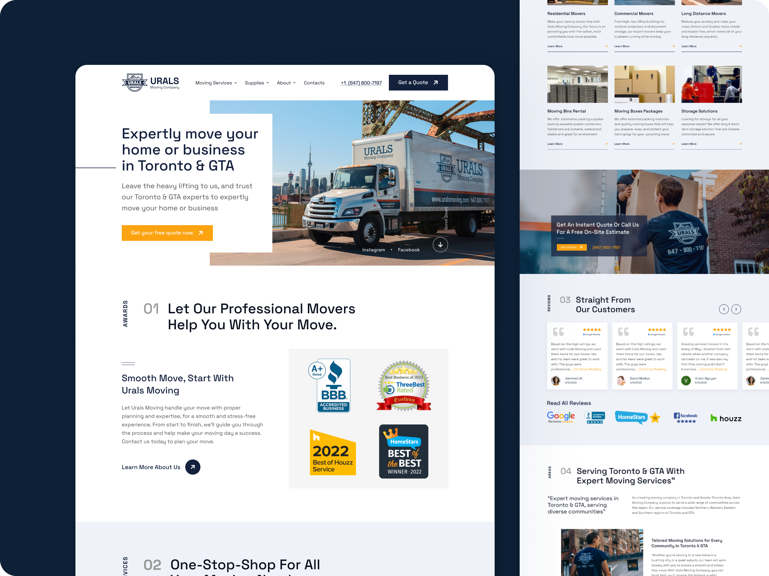 Urals Moving Homepage Website Design about page call to action homepage movers moving company reviews service page ui ux web design webdesign website