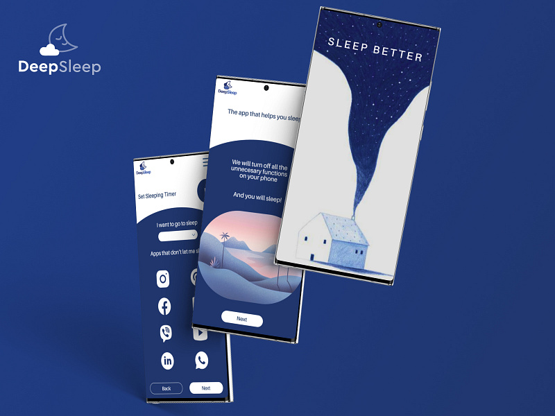 DeepSleep app 3phones app appdesign blueapp branding logo mockup sleepapp sleeping ui uidesign uidesigner