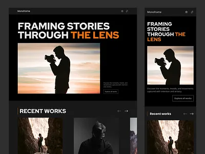 Monoframe - Work in Progress branding framer template landing page design photographer website design photography landing page portfolio template