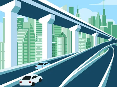 Highway City Scape Illustration cars city cityscape design highway illustration road