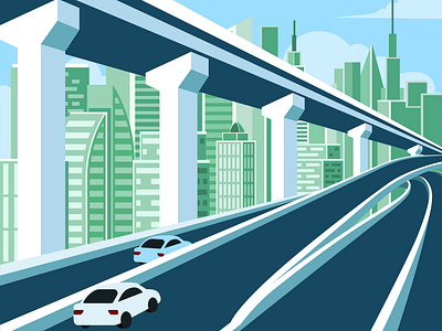 Highway City Scape Illustration cars city cityscape design highway illustration road