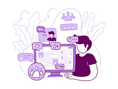 Social Media Interaction cartoon character comment design follow illustration interaction like social media