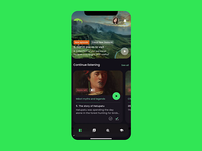 Home + Category Page — HANZ Podacast app application b2c dark theme drop down figma green green ui home screen ios music app music player podcast app podcast application slide out ui user experience ux