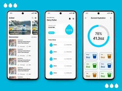 Hydration Tracking App UI Design figma hydrate tracking mobileapp ui uiapp uidesign