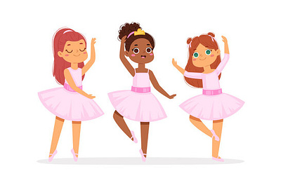 Cartoon cute little multicultural ballerinas 3d animation app branding design flat graphic design icon illustration illustrator logo minimal motion graphics typography ui ux vector web web design website