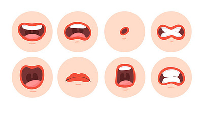 Set of animation female funny cartoon mouths animation app branding design flat graphic design icon illustration illustrator logo logo design minimal motion graphics typography ui ux vector web web design website