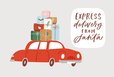 Hand drawn greeting card with Christmas quote and rad car 3d animation app branding design flat graphic design icon illustration illustrator logo minimal motion graphics typography ui ux vector web web design website