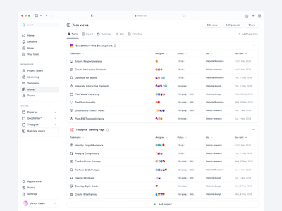 Task Table View app design app ux board design crm app note app table view task app task design task list ui design ux design