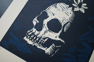 Skull Bloom - Woodcut Detail design drawing illustration printmaking woodcut