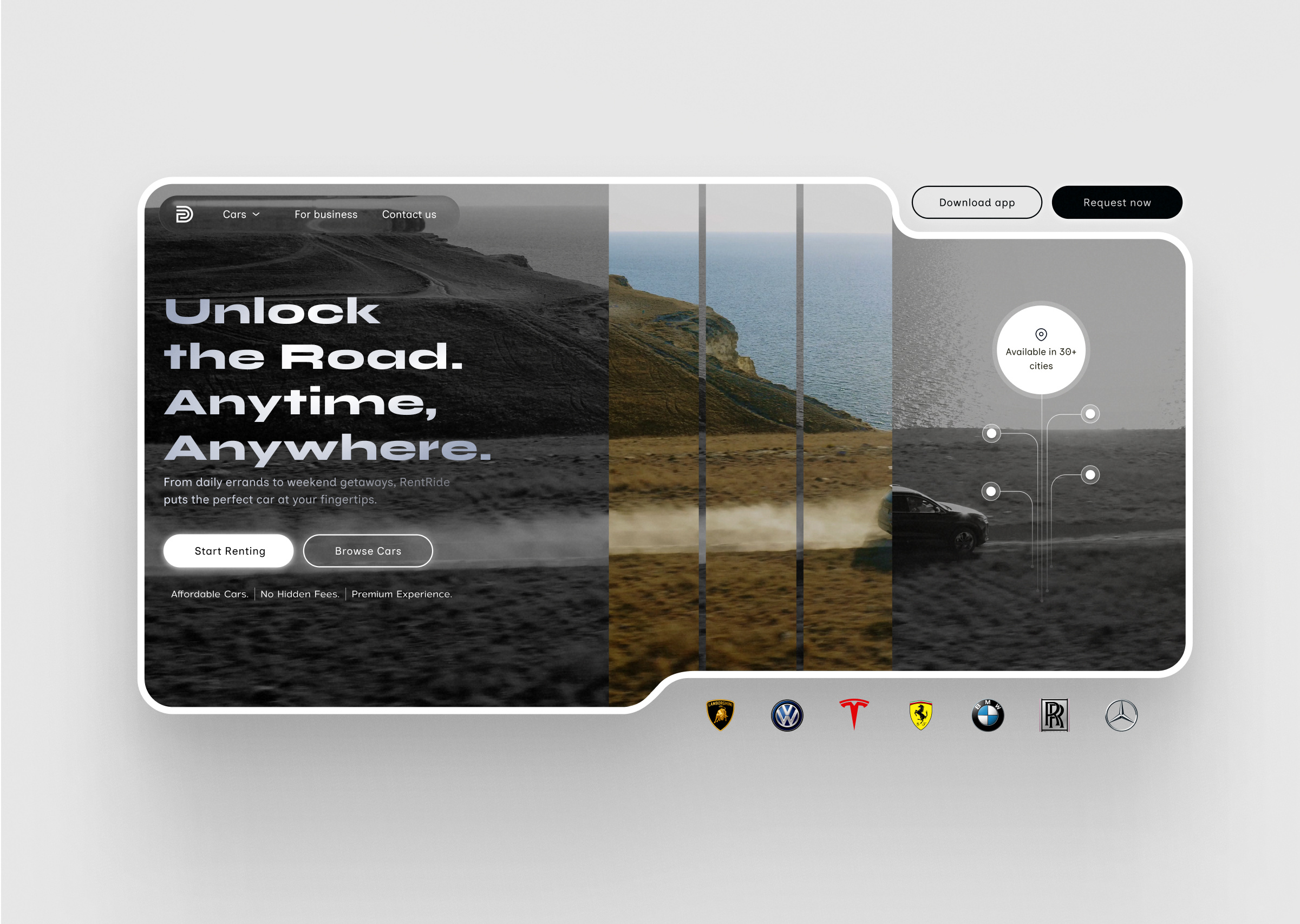 Car rental service animation landing page motion graphics ui ux