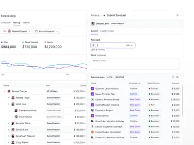 Forecast Submission clean deals forecast forecasting inputs minimal opportunities saas sidebar submission table ui ux