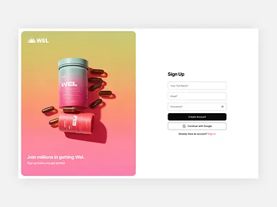 Sign Up Page - Daily UI Challenge 001 art direction daily ui daily ui challenge daily ui challenge 001 form ui get started login ui sign up sign up form sign up mobile sign up page sign up ui signup supplements ui ui design web design wellness brand wellness website