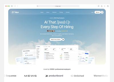 Talyn | AI SaaS | Hiring Platform agency branding aiux animation b2b design best agency brand identity branding design digital product design graphic design hireingplatform landingpage design minimal ui saasdesign tech design ui uxagency uxtreands vexo lab agency webdesign