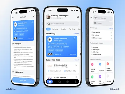 Job Finder App - J o b q u e s t job jobfind jobfinddesign jobfinder jobuimobile ui