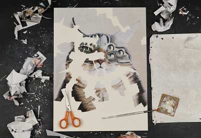 Violet, studio cat cats collage dribbble eyes illustration paper paper collage portrait studio