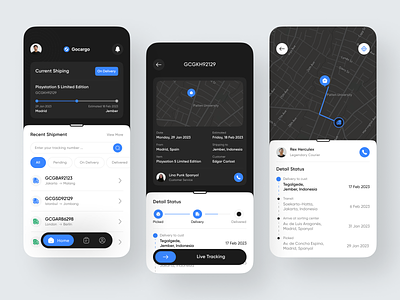 Gocargo - Delivery Logistic Mobile App app cargo dark delivery logistic logistic app management mobile mobile app ship shipping supply track tracking tracking app transportation truck ui uidesign uiux