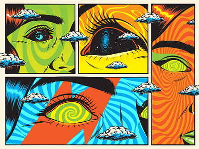Eyes cosmic design eye illustration pop art psychedelic retro surrealism vector vintage