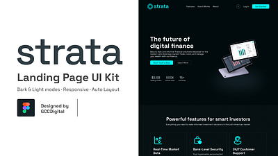 Strata – Responsive Fintech Landing Page UI Kit (Figma) figma light mode