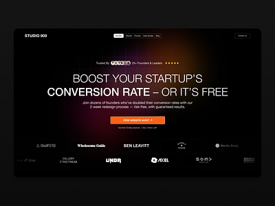 Studio.909 Web Design Agency Funnel Home Hero Section agency ai app finance fintech funnel futuristic hero hero section homepage landing marketing modern professional saas services studio tech web design