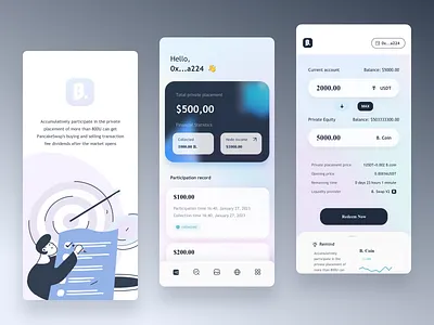 Tokens, banks, NFT UI pages flat illustration