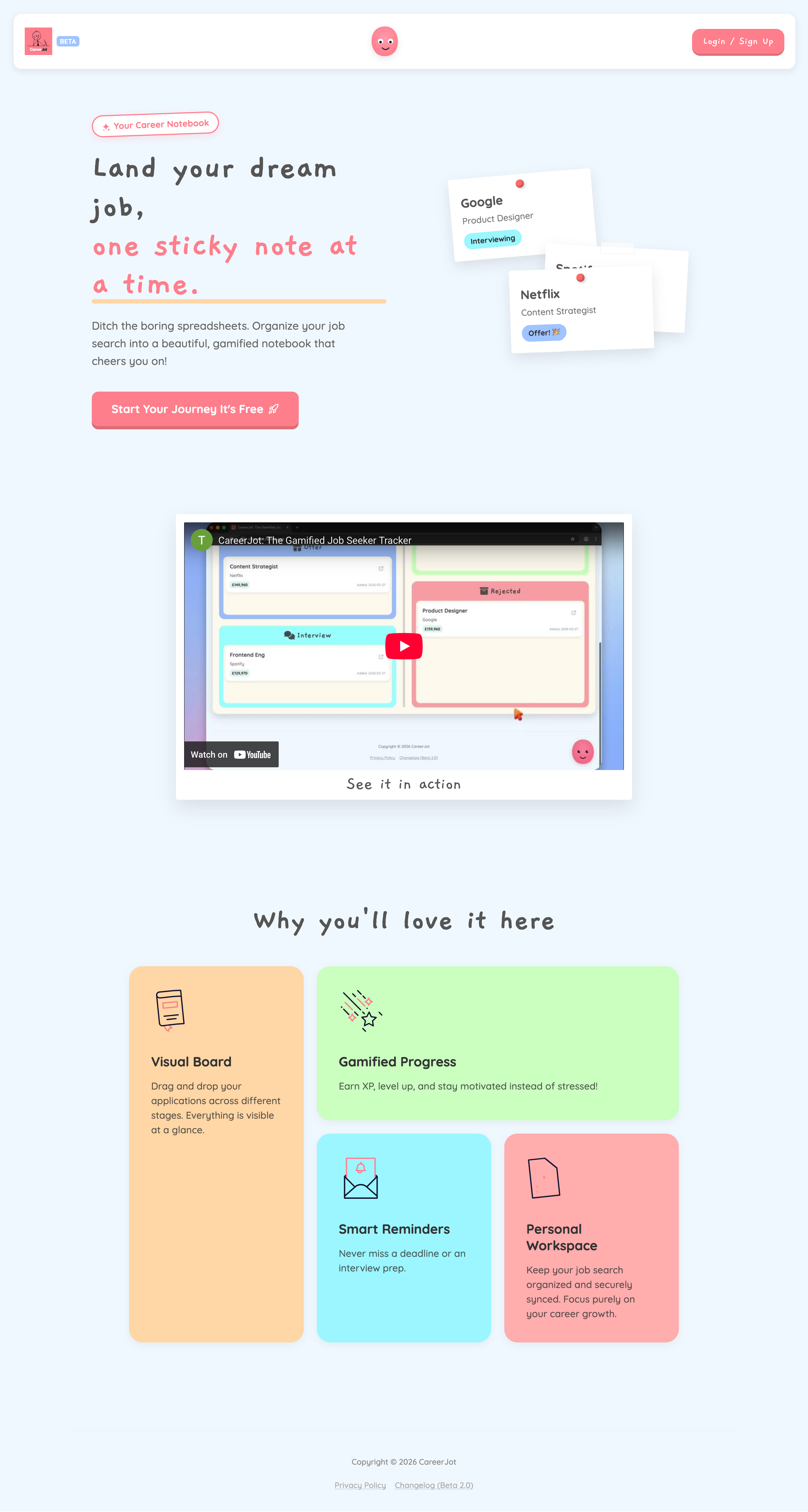 CareerJot: The Gamified Job Tracker app css html javascript jobtracker nextjs reactjs uidesign webdesign website