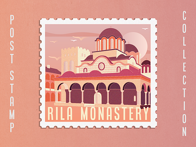 Post Stamp Illustration - Rila Monastery bulgaria clean design graphic design graphicdesign historical illustration illustration art illustrator minimalistic monastery post stamp stamp vector