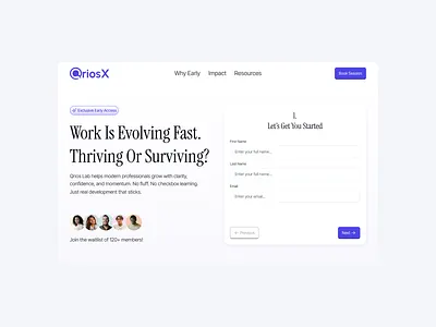 QriosX: Waitlist Page cleandesign designsystem figmadesign productdesign ui uiuxdesign waitlistpage waitlistui