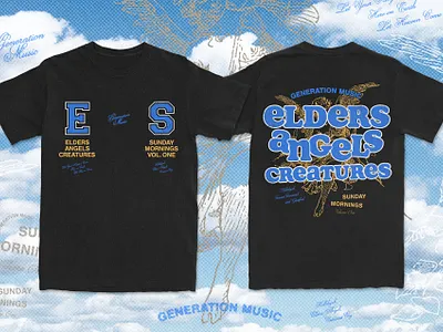 Elders, Angels, Creatures T-shirt Design angel art branding church design church graphics faith based generation music graphic design graphic tee merch merchandise t shirt design typography worship merch