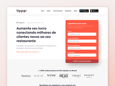 Tipper • Landing Page app design food landing page marketplace mobile page tipper ui ux website