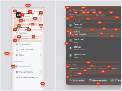 Bellshire - Components Spacing Breakdown 4px 8pt grid clean components design design system margin navbar padding quick search sidebar spacing spacing breakdown ui uidesign
