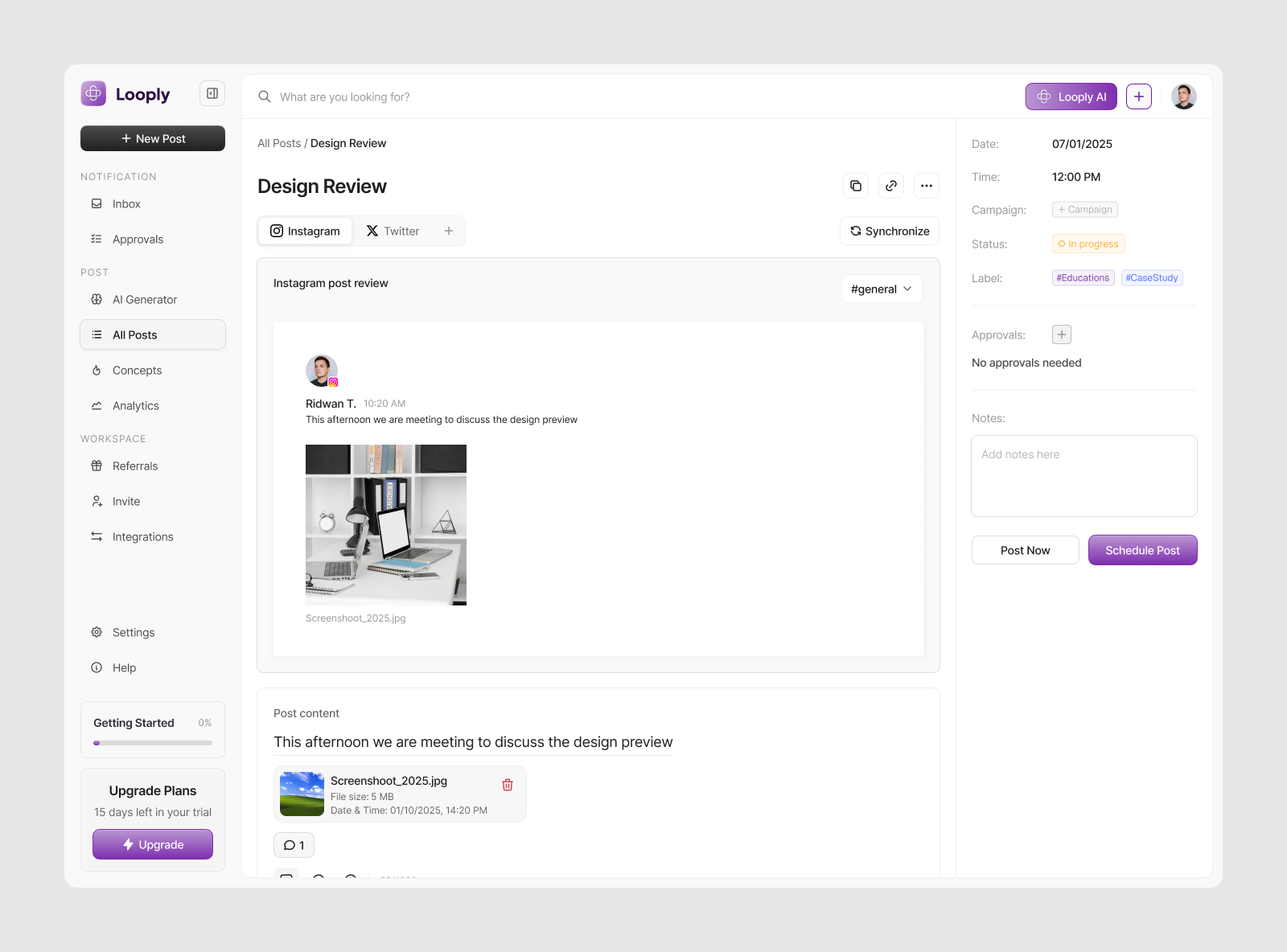 Social Media Management - Looply clean dashboard graphic design management media minimalist modern simple social ui uiux ux