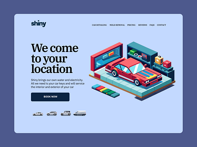 Mobile Car Wash Homepage app branding button geometric graphic design grids hero header illustration isometric landing page minimal clean typography ui ui design ux ux design web web design website