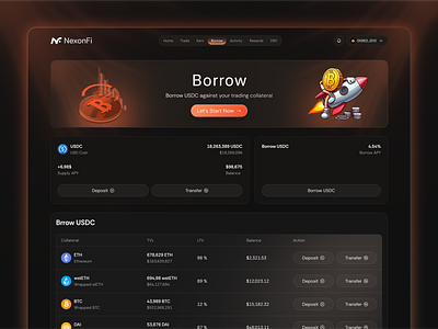 Borrow Page – Crypto Lending & Collateral Management blockchain collateral crypto crypto app crypto dashboard crypto lending defi finance app fintech management trading dashboard web design web3 u