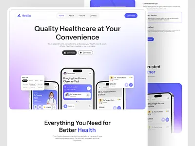 Healthcare Mobile App Landing Page health app design healthcare app healthcare ui healthcare ux landing page design medical app medtech mobile app design modern design product designer telemedicine ui design ux design web designer website design wellness app