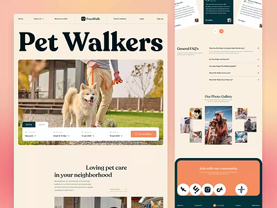 Pet Walkers Website Design animal care animation design dog website figma ui ux focotik landing page landing page design landing page ui motion graphics pet care pet service website pet walker website ui ui design ui ux design web ui website website design website ui