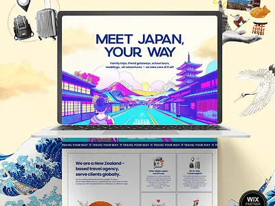 JAPAN360 Wix Website Design canva collage collage design hokusai japan japanese japanese design japanese style modern new zealand pop traditional travel unique webs design wix wix studio wix website