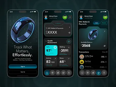 Ring Sync - Smart Ring App ai ai ring app app design business dashboard design fitness fitness app health ios app iot mobile mobile app monitoring smart app smart ring ui uiux ux